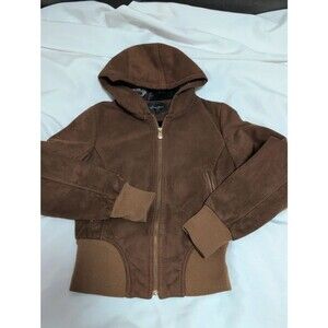 Women's y2k brown faux suede/faux fur sean john bomber jacket size S